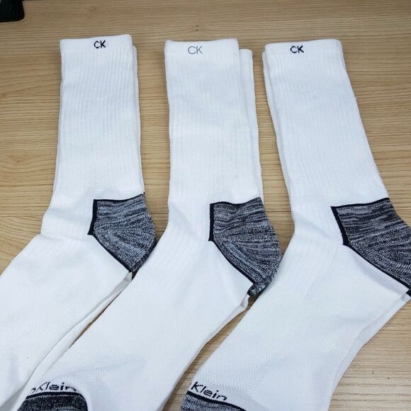 CALVIN KLEIN Mens Crew Socks White 3-Pack Solid CK Logo - Picture 2 of 3